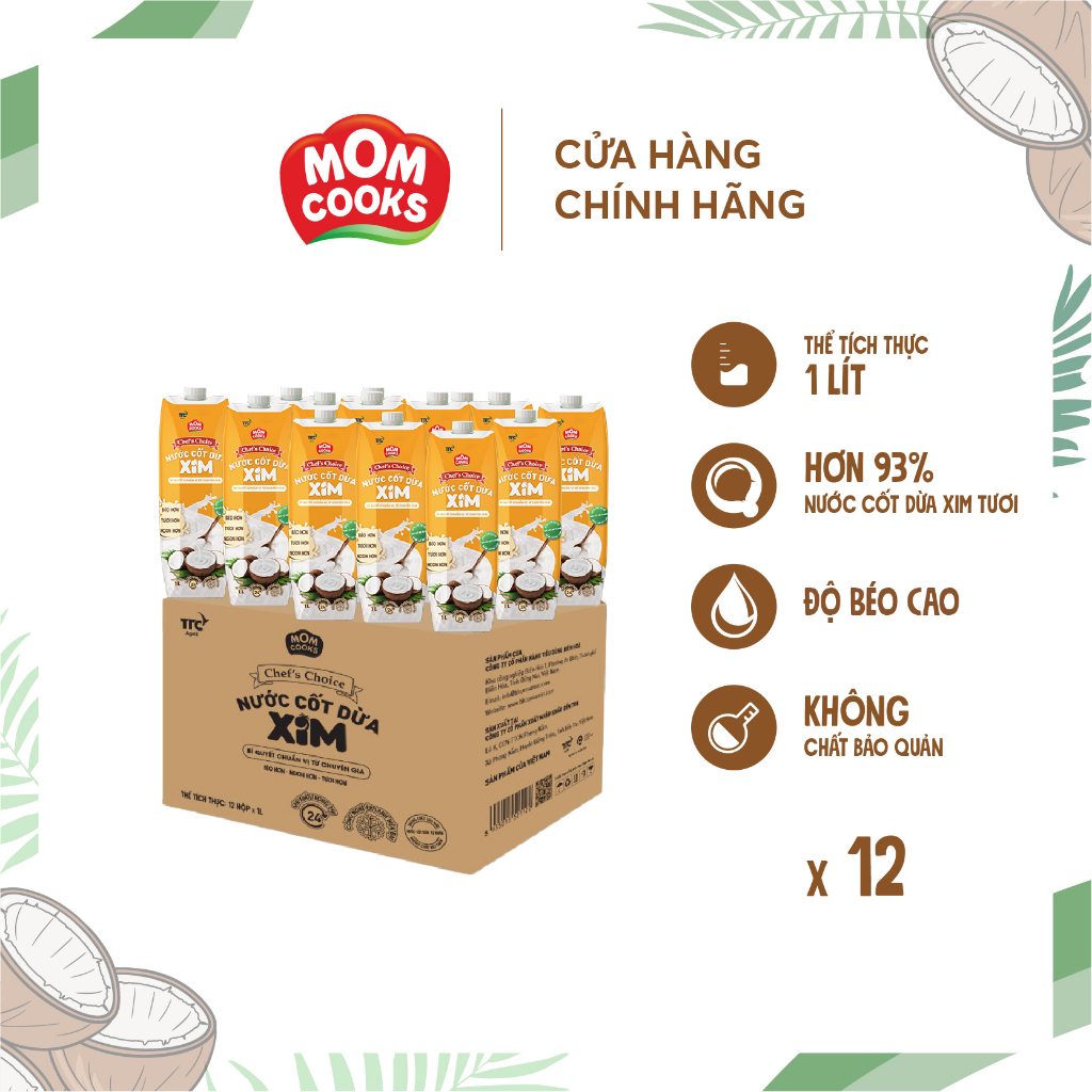 Thùng 12 Hộp Nước Cốt Dừa XIM Chef's Choice - Mom Cooks 1000ml/hộp