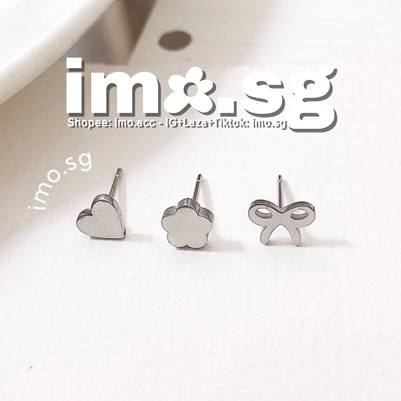 Bông tai thép không gỉ nhỏ xinh imo.sg thẳng, nơ, 3 ngôi sao, 3 viên tròn dễ diện đơn giản baisic musthave cá tính hàn