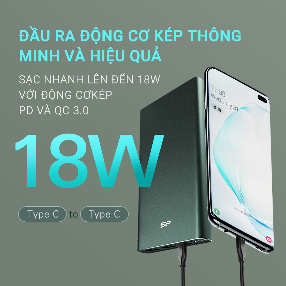 Pin Sạc Dự Phòng Sạc Nhanh/ Chống cháy nổ Silicon Power QP60 -10000mAh/Bảo hành 13 tháng