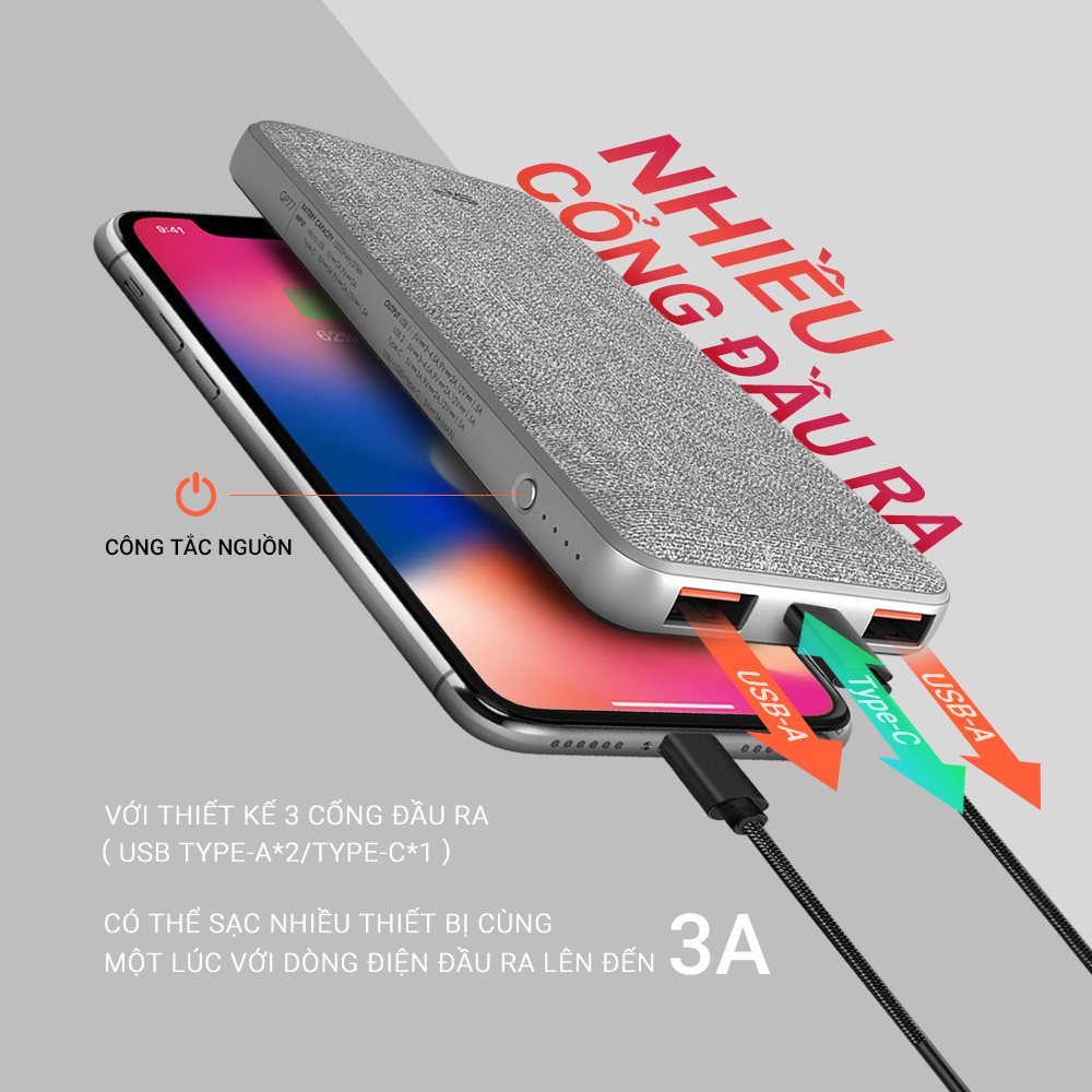 Pin Sạc Dự Phòng Sạc Nhanh/ Chống cháy nổ Silicon Power QP77-10000mAh/Bảo hành 13 tháng