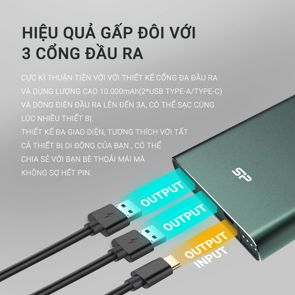 Pin Sạc Dự Phòng Sạc Nhanh/ Chống cháy nổ Silicon Power QP60 -10000mAh/Bảo hành 13 tháng