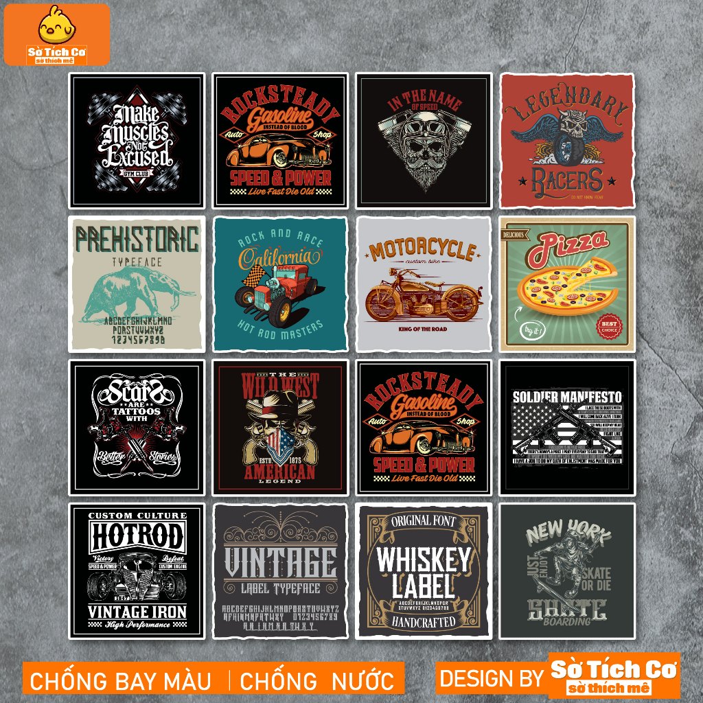 Bộ 50 Sticker Vintage Retro 10 chống nước sticker dán laptop, điện thoại, đàn guitar, mũ bảo hiểm, vali. MSP:VR10