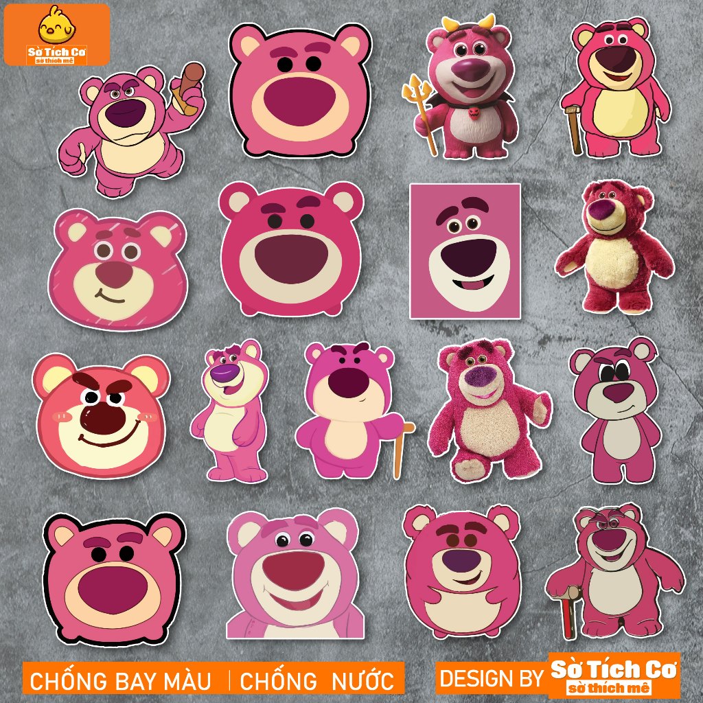 Bộ 50 Sticker Gấu Hồng chống nước sticker dán mũ bảo hiểm, laptop, điện thoại, đàn guitar, vali. MSP: NS122