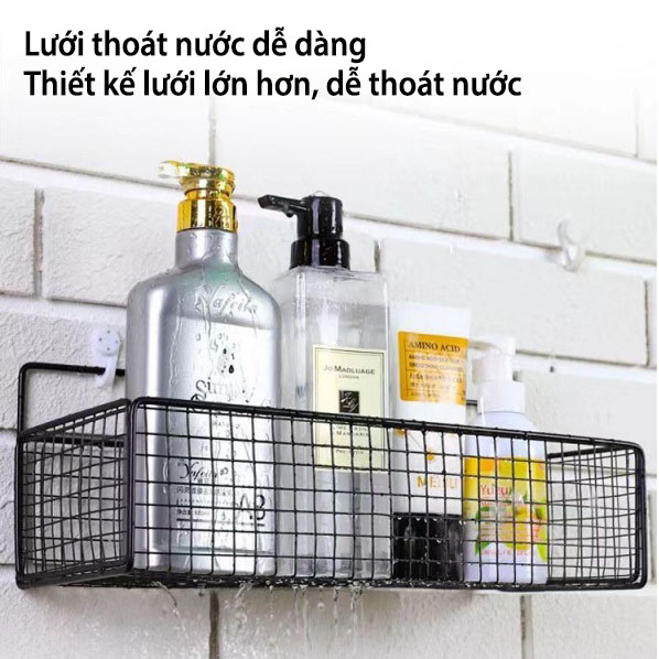 Kệ để đồ nhà tắm, kệ dán tường hình chữ nhật không han rỉ chịu lực tốt tặng kèm 2 miếng dán siêu chắc chắn
