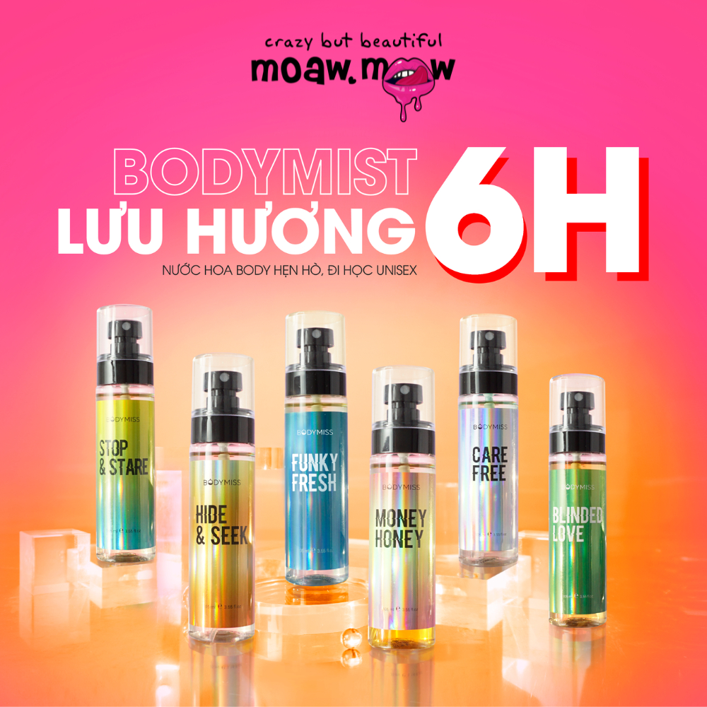 Bodymist xịt thơm toàn thân unisex 6 mùi, 3 tầng hương thơm, hẹn hò, đi chơi, đi học BODYMISS 105ml