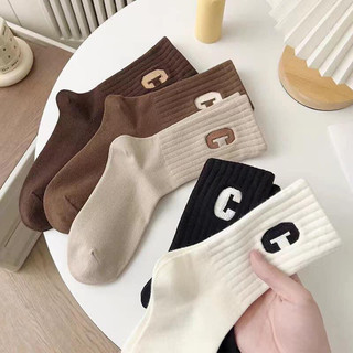 Tất cổ cao nữ họa tiết chữ c vải cotton mềm mịn