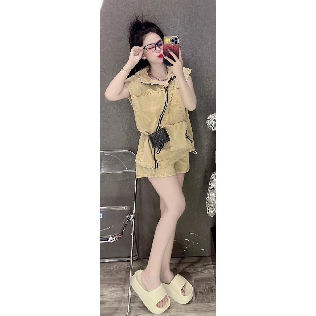 Set jean dây kéo có nón quần short hàng chuẩn loại 1