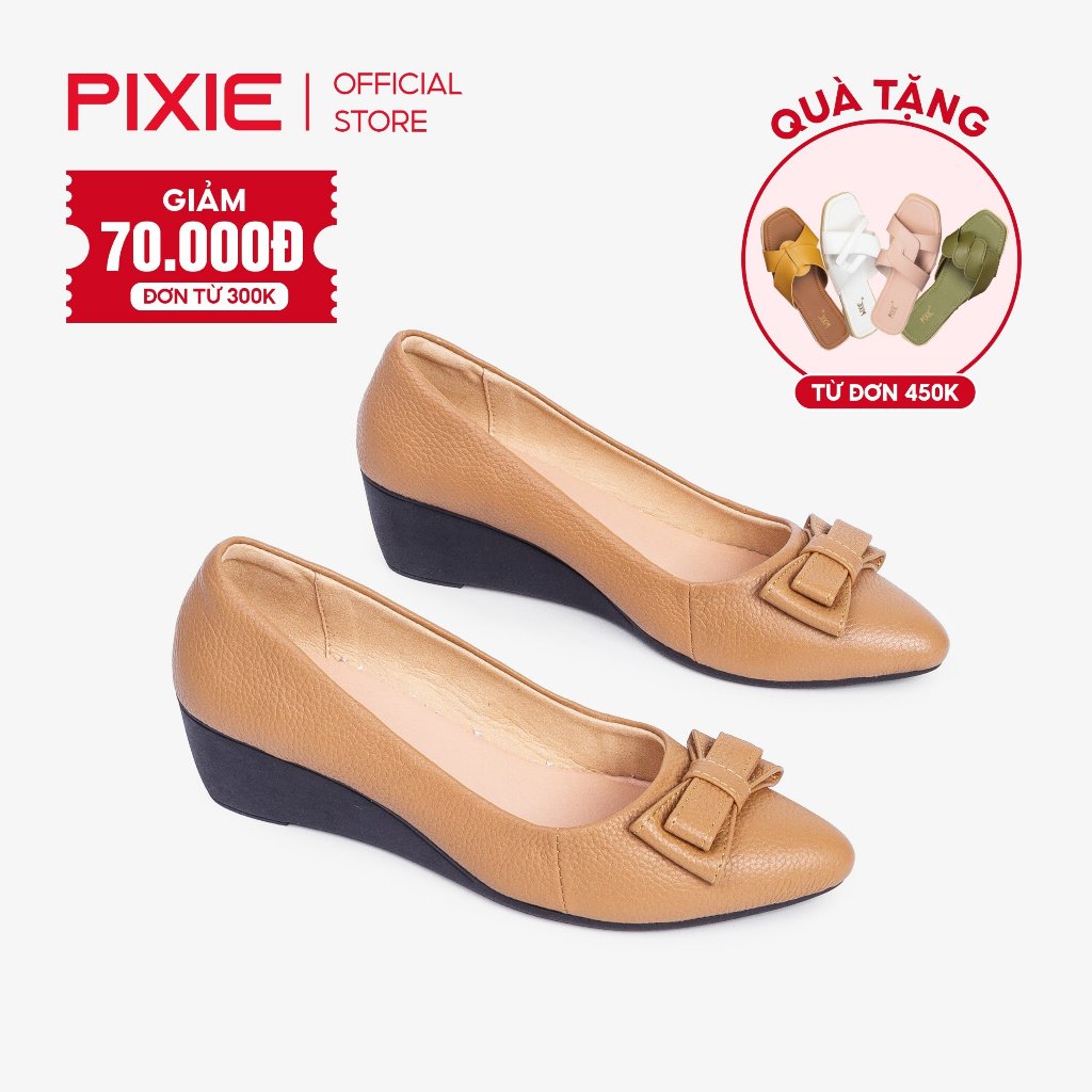 Giày Búp Bê Đế Xuồng Da Thật 5cm Mũi Nhọn Gắn Nơ Pixie X619