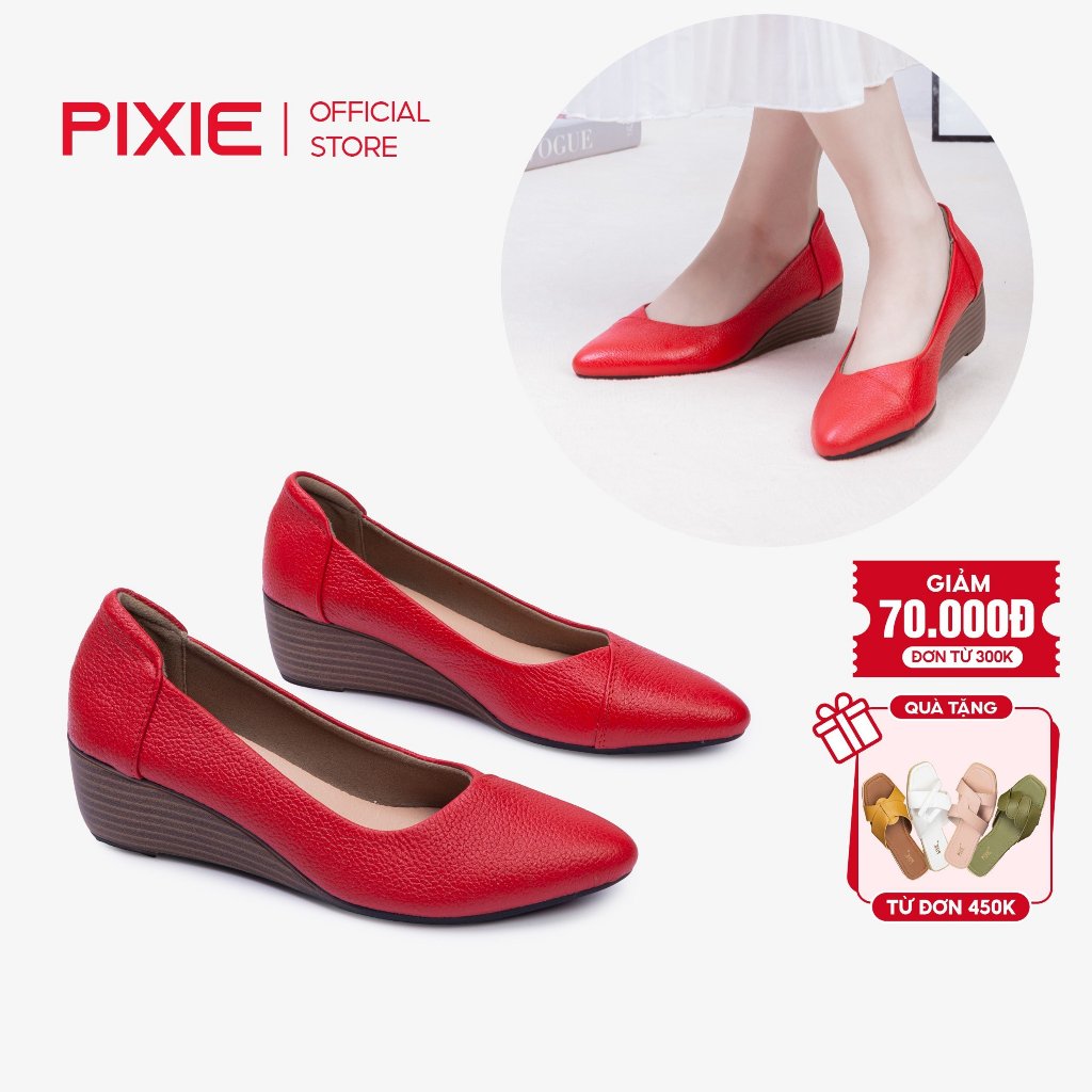 Giày Búp Bê Đế Xuồng Da Thật Mũi Nhọn Pixie Đế Đen X783