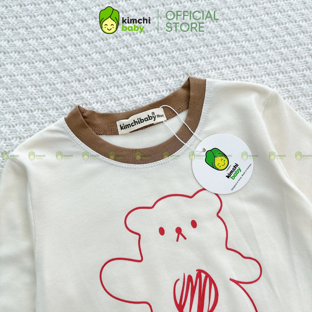 Bộ Dài Tay Cho Bé Trai, Bé Gái KIMCHIBABY Vải Cotton 4C In Gấu Dễ Thương, Đồ Bộ Cho Bé Mặc Nhà Thu Đông KCTD315