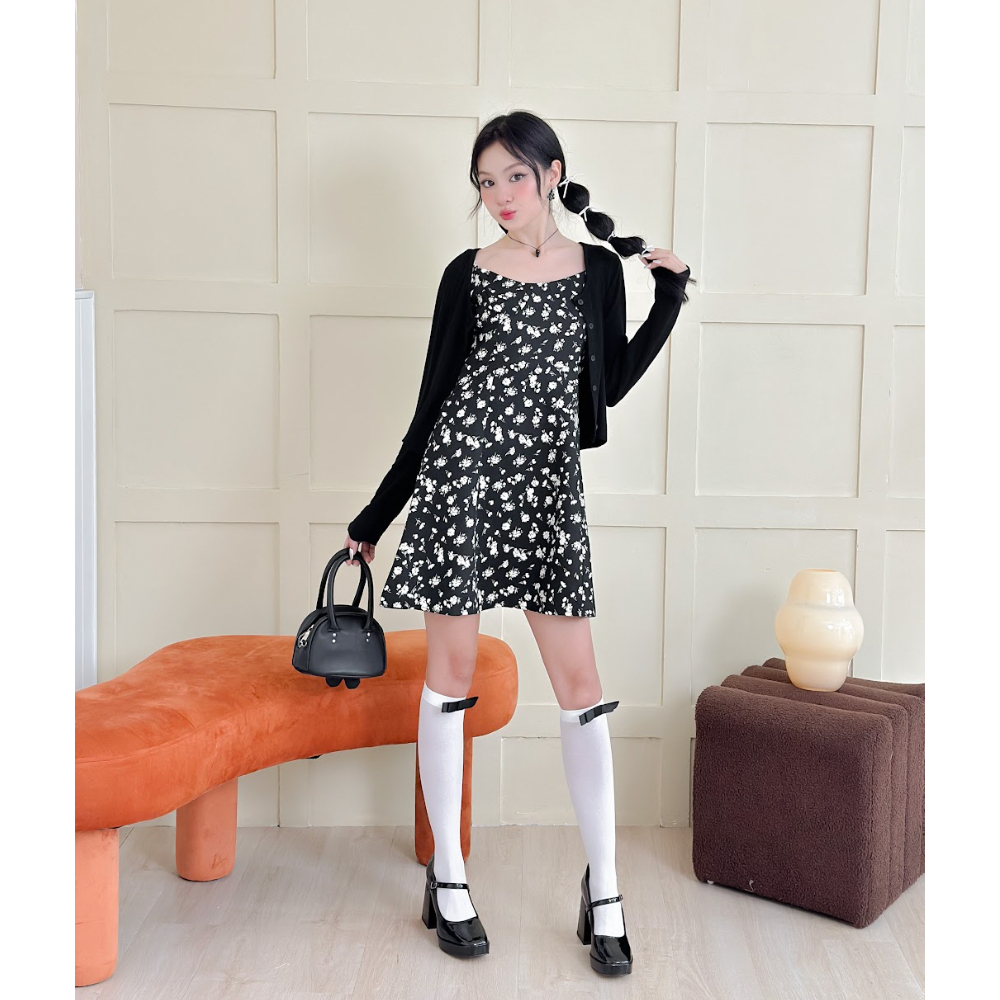 LYRA Set váy hai dây hoa kèm áo cadigan dài tay mỏng nữ tính phong cách trẻ trung, nhẹ nhàng - CSYSE0075