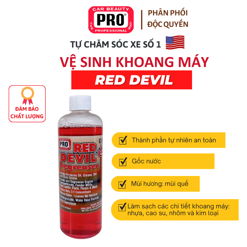 Vệ sinh khoang máy, vệ sinh động cơ, vệ sinh mâm xe, vệ sinh hốc bánh xe Red Devil can 3,8 lít PRO USA tặng chổi vệ sinh