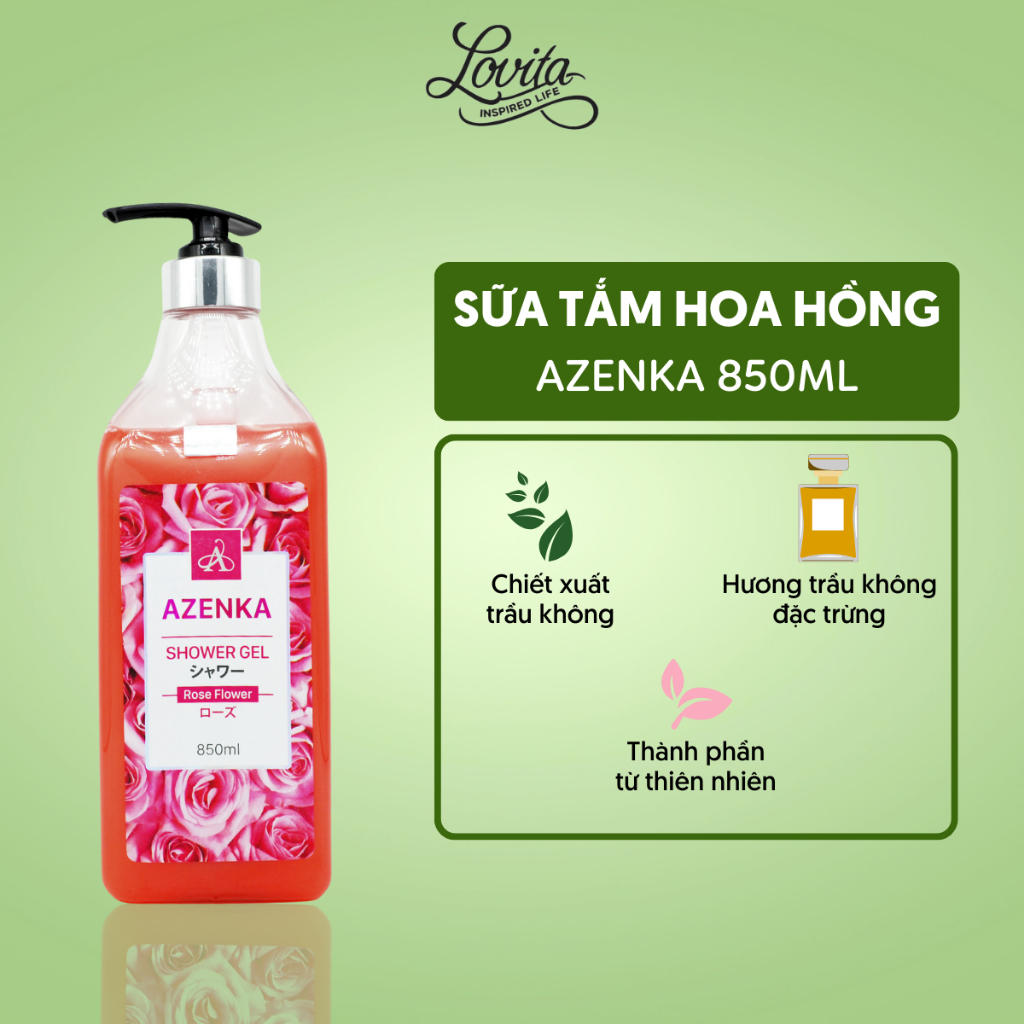 Sữa tắm trắng da dưỡng ẩm Azenka, sữa tắm nước hoa hồng thơm lâu, hương hoa dịu ngọt lưu hương 24h dung tích  850ml