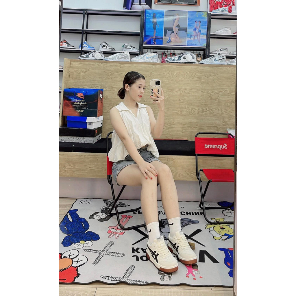 Giày Asics Court MZ kem đen đế nâu, giày asic  sneaker Vintage Korean nam nữ mới nhất Hot Hit full Box Bill