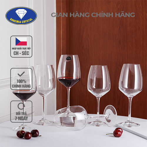 Bộ 6 Ly Rượu Vang PHA LÊ TIỆP BOHEMIA Ly Cốc Uống Rượu Chính Hãng Dung Tích 455ml PTL00160