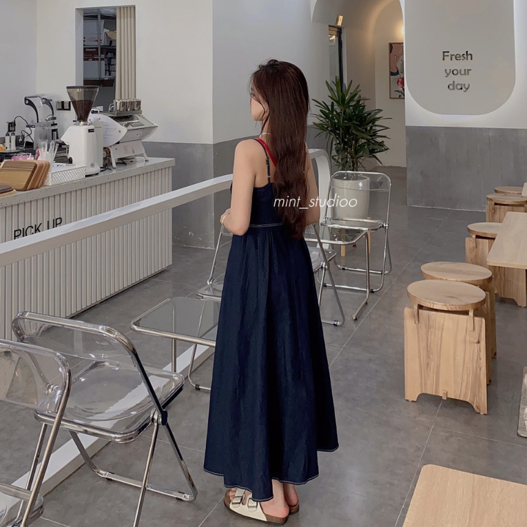 Heun Dress Váy Hai Dây Vải Jeans Có Chun Sau Co Giãn Cực Tôn Dáng