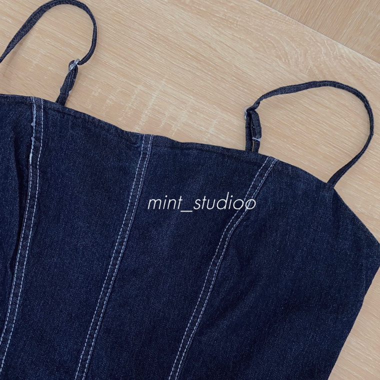 Heun Dress Váy Hai Dây Vải Jeans Có Chun Sau Co Giãn Cực Tôn Dáng