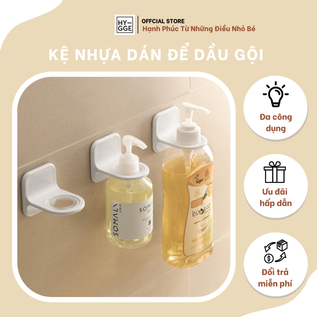 Kệ nhựa dán tường để treo dầu gội đầu, sữa tắm