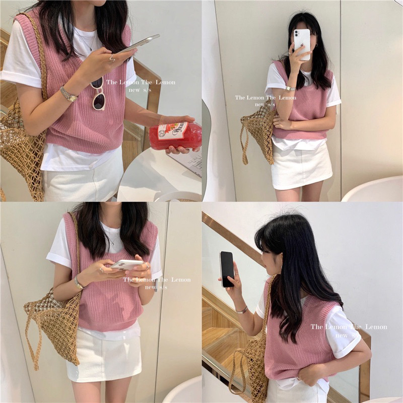 Áo len gile tông màu pastel phong cách hàn quốc dáng vừa hàng QC cao câdp