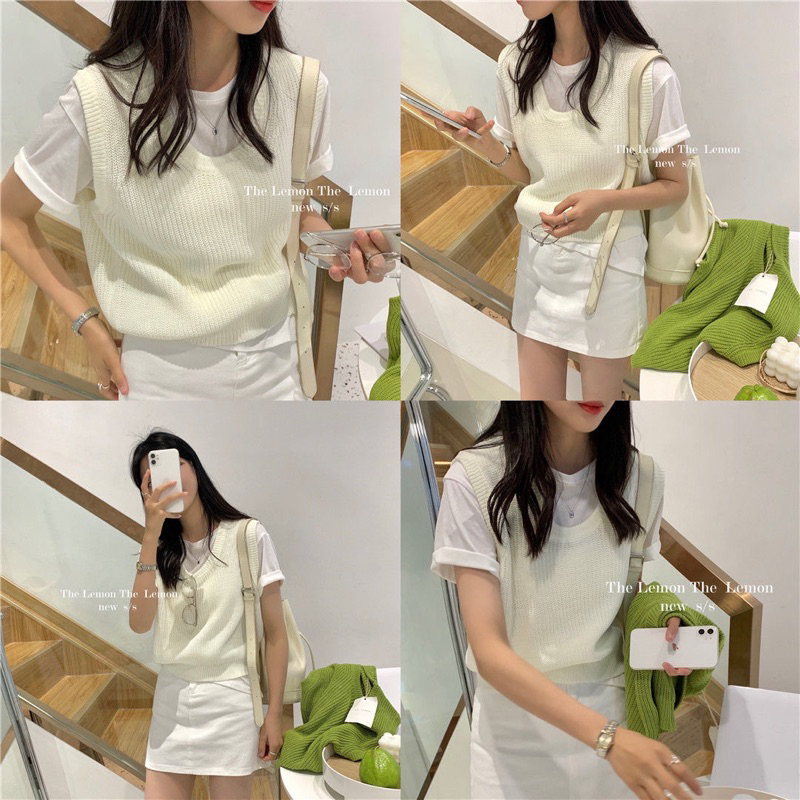 Áo len gile tông màu pastel phong cách hàn quốc dáng vừa hàng QC cao câdp