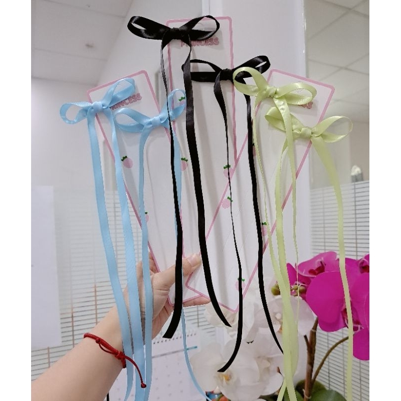 Set 2 kẹp tóc nơ lụa đuôi dài nhiều màu