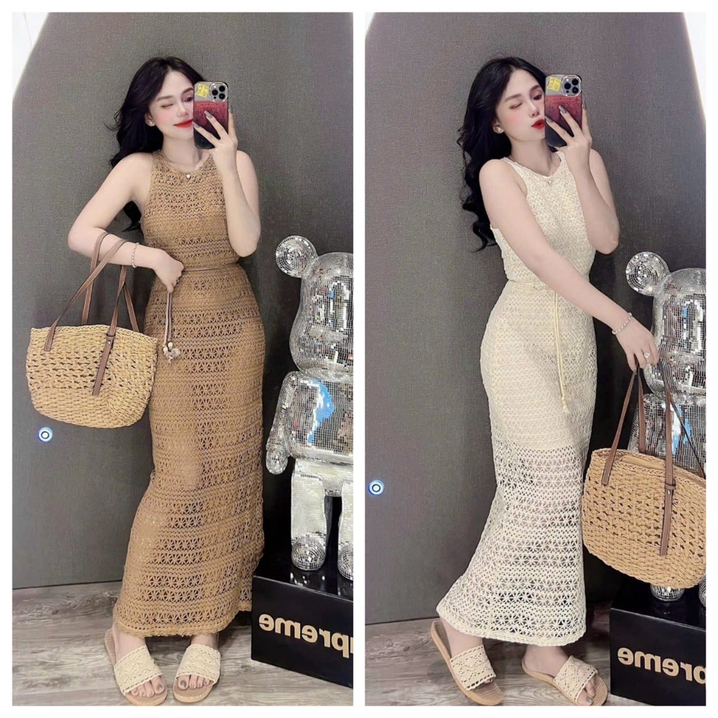Đầm suông tay sát nách chất liệu ren 2 lớp có lót,có dây eo,có 3 màu y hình thời trang nữ duyên dáng thanh lịch