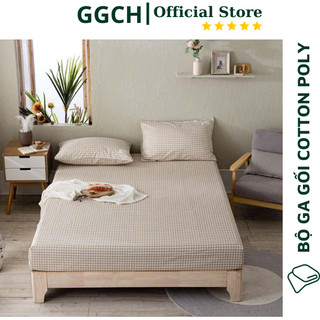 [GIÁ HỦY DIỆT] Bộ Drap Ga Gối Mẫu Kẻ Caro Nâu Cotton Poly (Ga được bo chun - vỏ gối có khóa kéo chắc chắn)