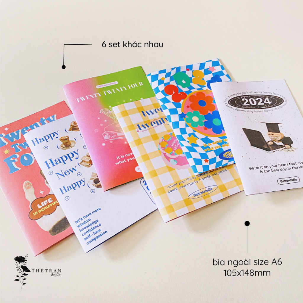 Lịch mini 2024 12 tháng dán tường để bàn / 2024 calendar mini set / thetranstudio