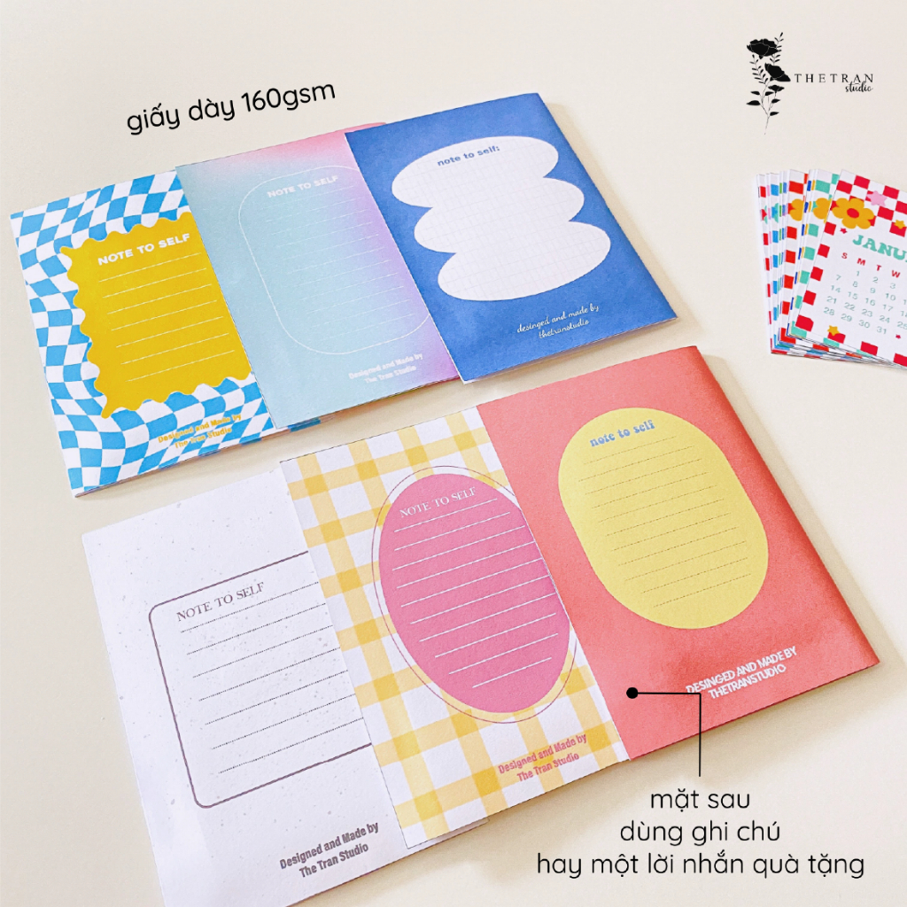 Lịch mini 2024 12 tháng dán tường để bàn / 2024 calendar mini set / thetranstudio