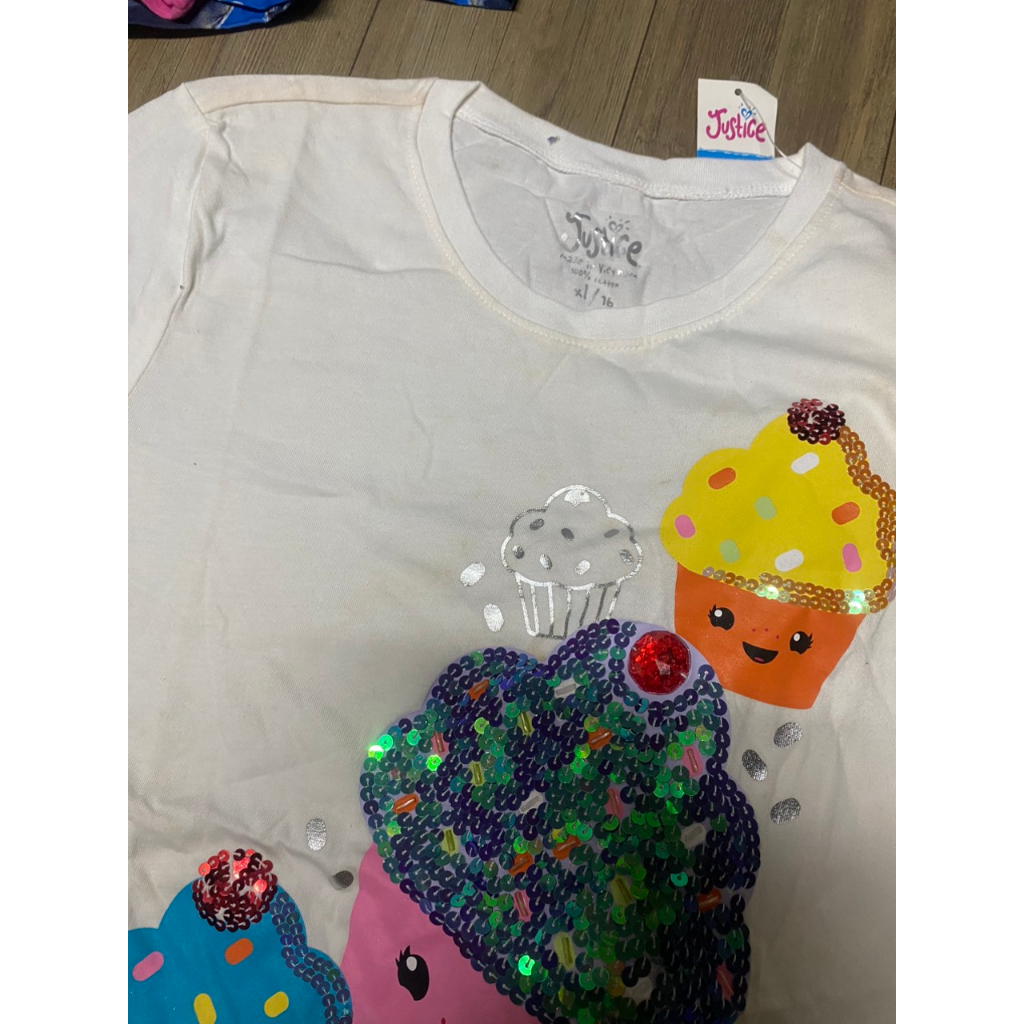 Áo Justice In Hình Đính Kim Sa Size XL Lỗi Dơ SALE 25k Từ 35-45kg