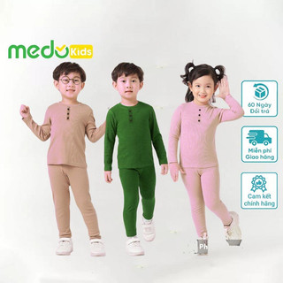 Đồ bộ dài tay bé trai, bé gái Medokids chất len tăm 3 cúc, Bộ đồ dài tay mặc thu đông cho bé 10-22kg