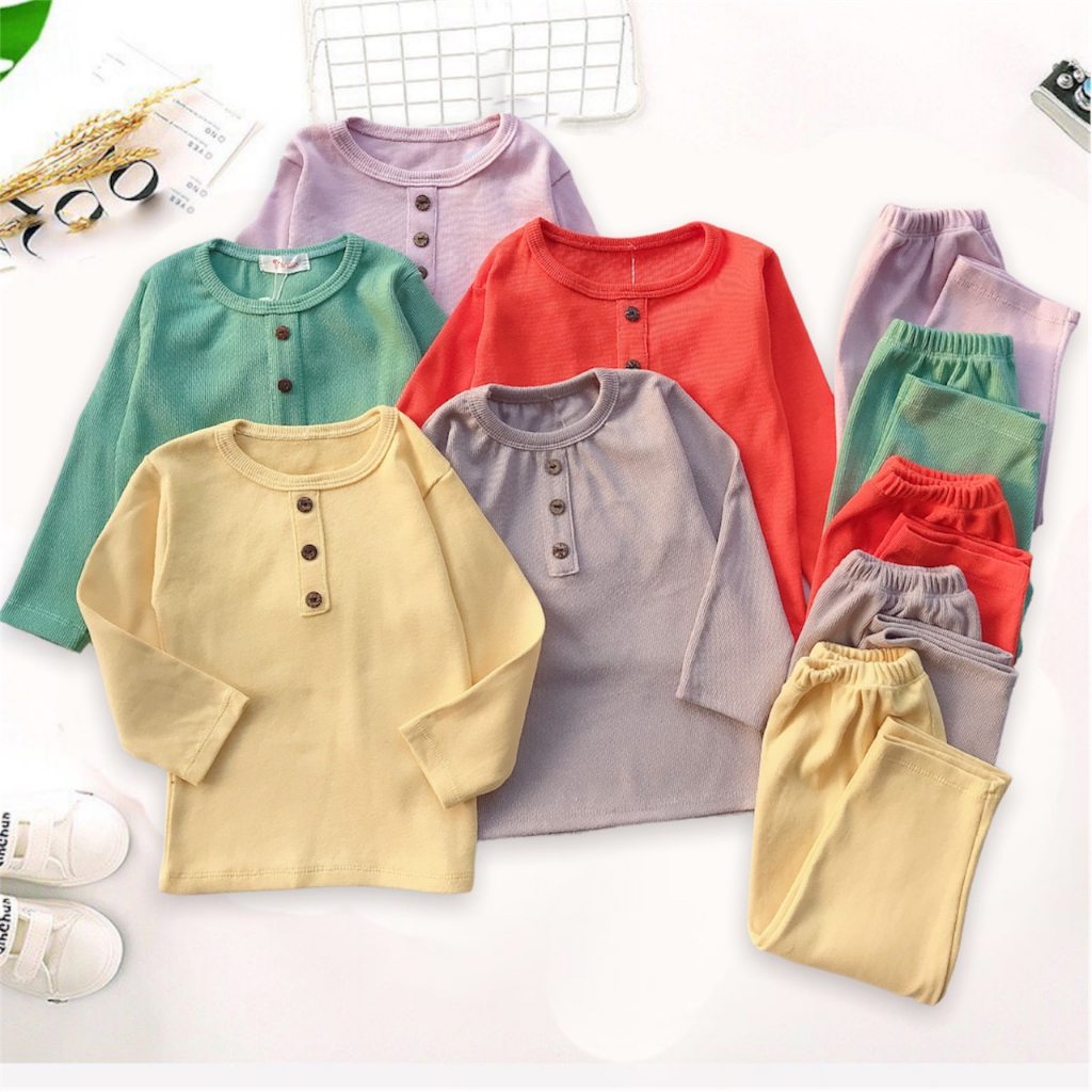 Đồ bộ dài tay bé trai, bé gái Medokids chất len tăm 3 cúc, Bộ đồ dài tay mặc thu đông cho bé 10-22kg