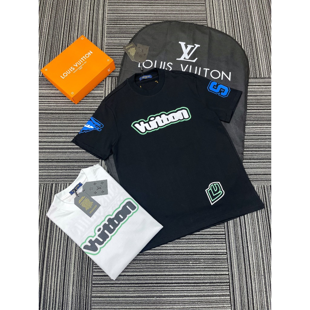 Áo Phông Lv Họa Tiết Chữ Trước Và Sau Siêu Sẹp . Áo Lv Nam Nữ In Nổi Vải Cotton 2 Chiều Mịn