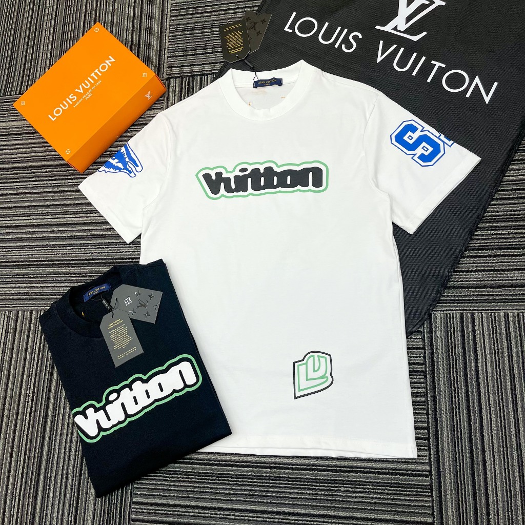Áo Phông Lv Họa Tiết Chữ Trước Và Sau Siêu Sẹp . Áo Lv Nam Nữ In Nổi Vải Cotton 2 Chiều Mịn