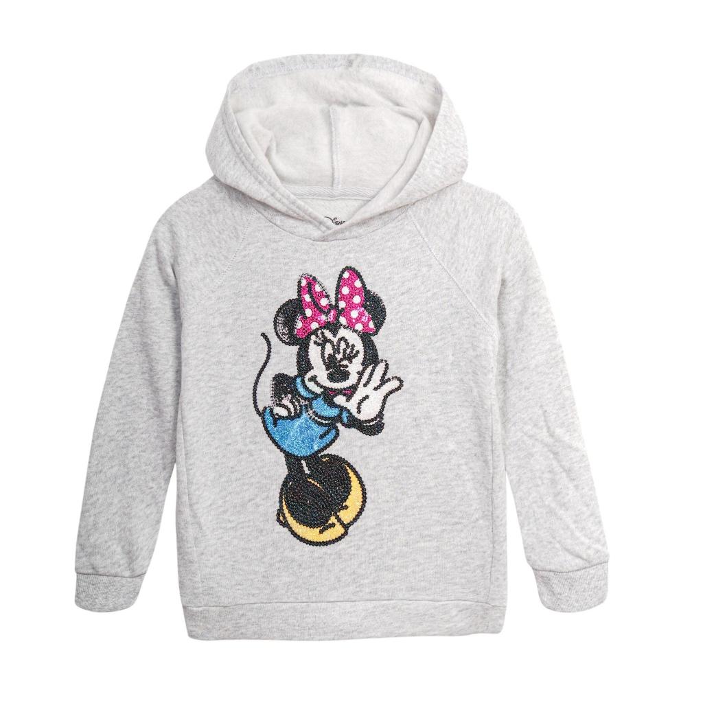 Áo hoodie xuất dư cho bé gái, áo chui đầu có mũ chất vải nỉ bông mềm mịn ngực đính nhân vật hoạt hình