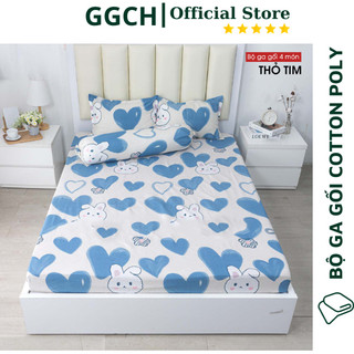 [SALE LỖ] Bộ Ga Chun Bo Đệm Kèm 2 Vỏ Gối Nằm Mẫu Mới 2023 Mẫu Thỏ Tim Xanh (Chát Chọn Thêm Mẫu Nha)