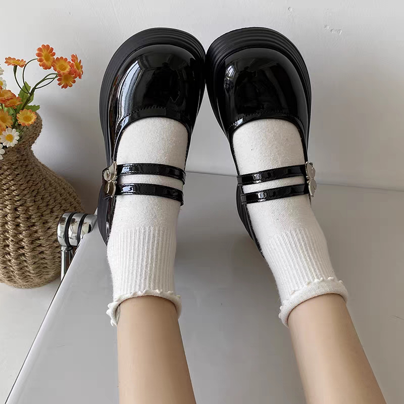 Giày LOLITA quai dán HAIBIM Nữ 2 màu đen/kem ulzzang phong cách Hàn quốc mary quai cài đế cao cá tính năng động mới hot