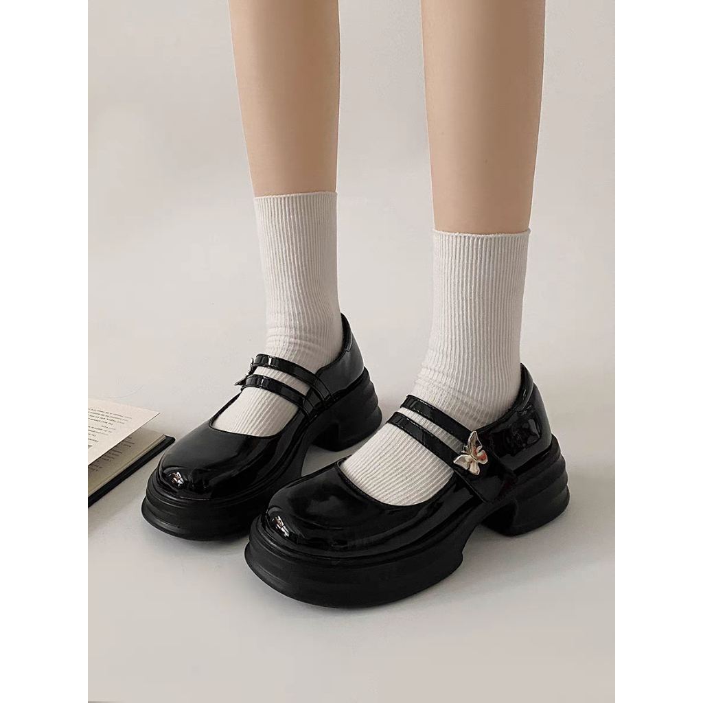 Giày LOLITA quai dán HAIBIM Nữ 2 màu đen/kem ulzzang phong cách Hàn quốc mary quai cài đế cao cá tính năng động mới hot