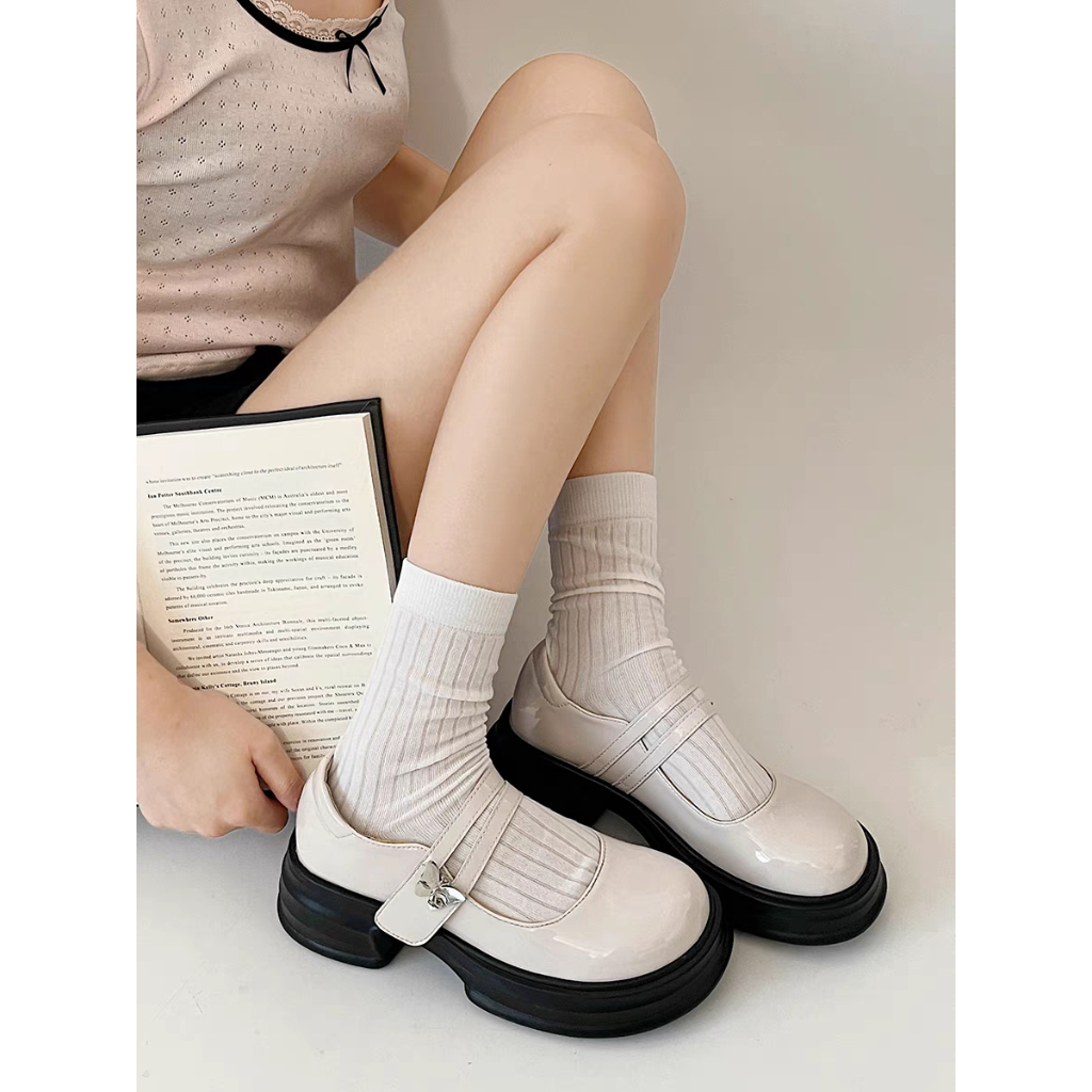 Giày LOLITA quai dán HAIBIM Nữ 2 màu đen/kem ulzzang phong cách Hàn quốc mary quai cài đế cao cá tính năng động mới hot
