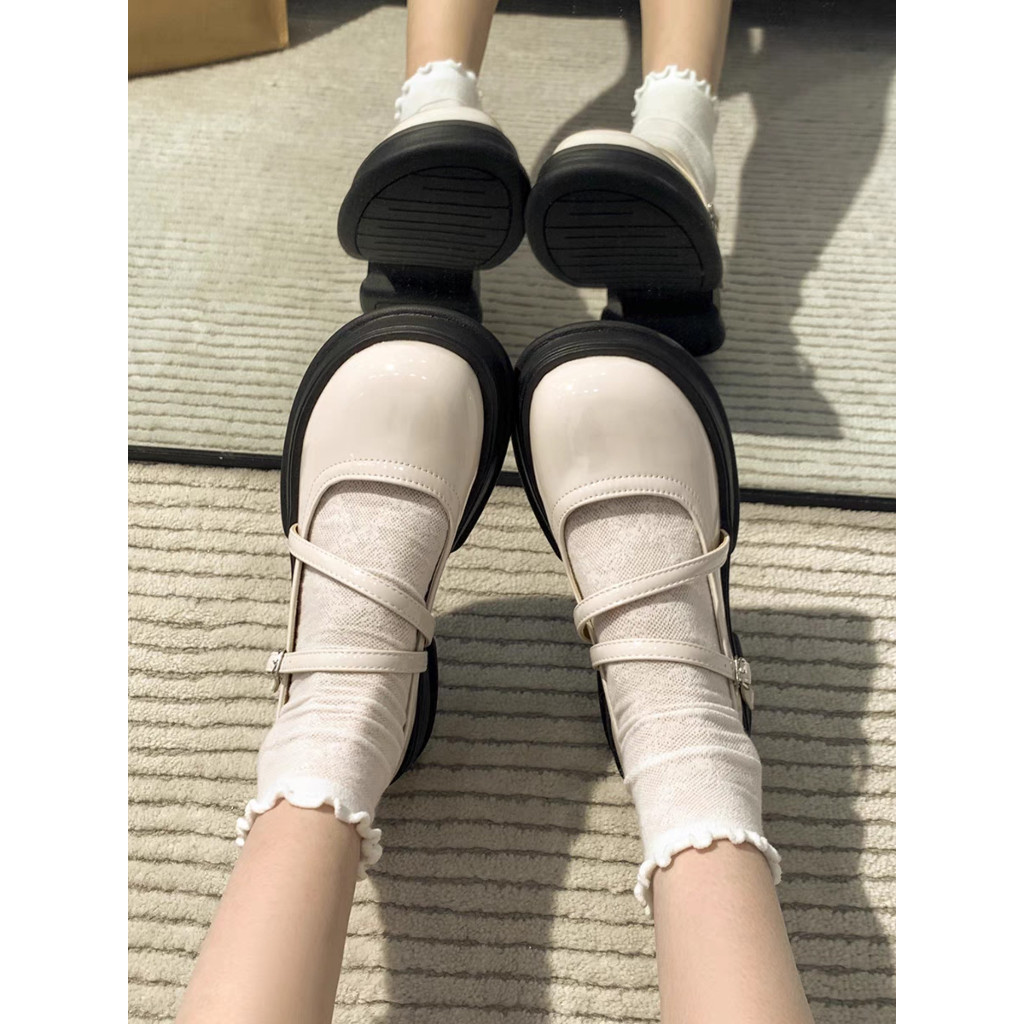 Giày LOLITA BABY VÁT đế cao 5cm Nữ Da Bóng màu kem ulzzang phong cách Hàn quốc mary quai cài cá tính năng động mới hot