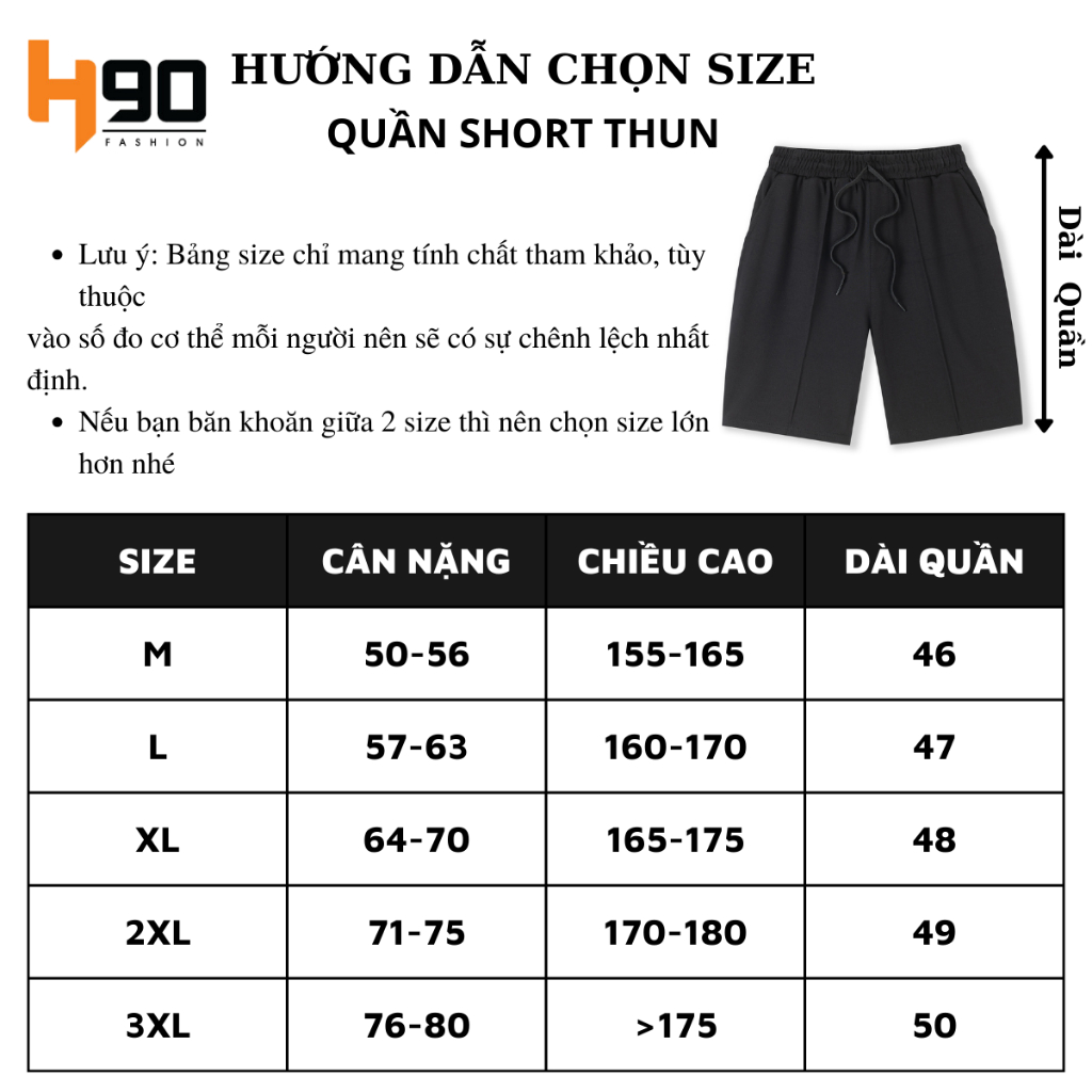 Quần Short Nam H90 Chất Thun Co Giãn, Quần Đùi Nam Màu Đen Basic Đơn Giản Thấm Hút Mồ Hôi Thông Thoáng HSTT002