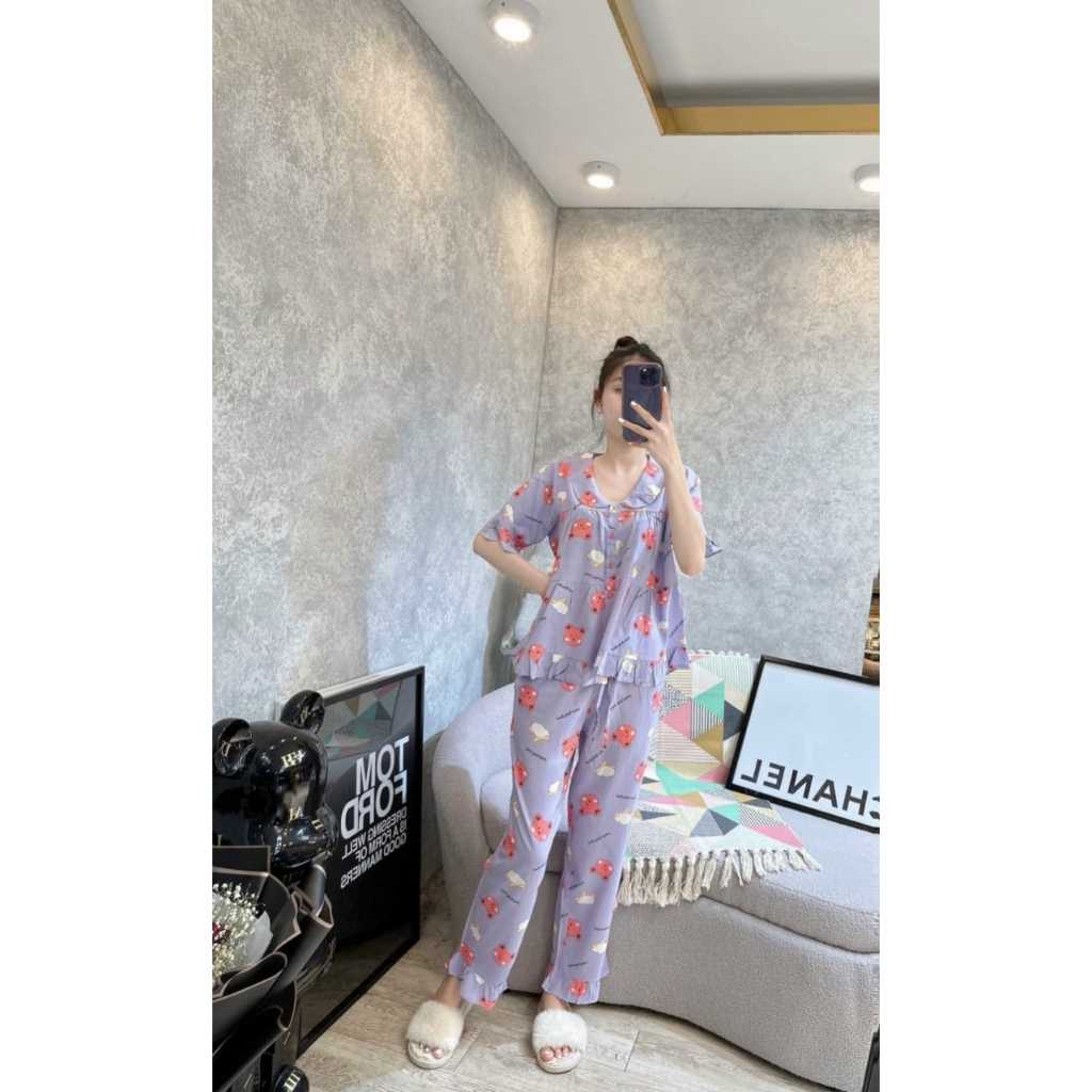 Bộ Tole Babydoll Dài Tay Lỡ cài cúc cổ sen size từ 40-70kg