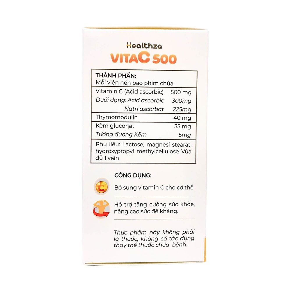 Healthza VitaC 500 - Hỗ Trợ Tăng Cường Sức Khỏe, Nâng Cao Sức Đề Kháng (Hộp 50 Viên)