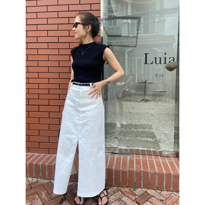 CHÂN VÁY XẺ TÀ TRƯỚC-KAKI CHICH