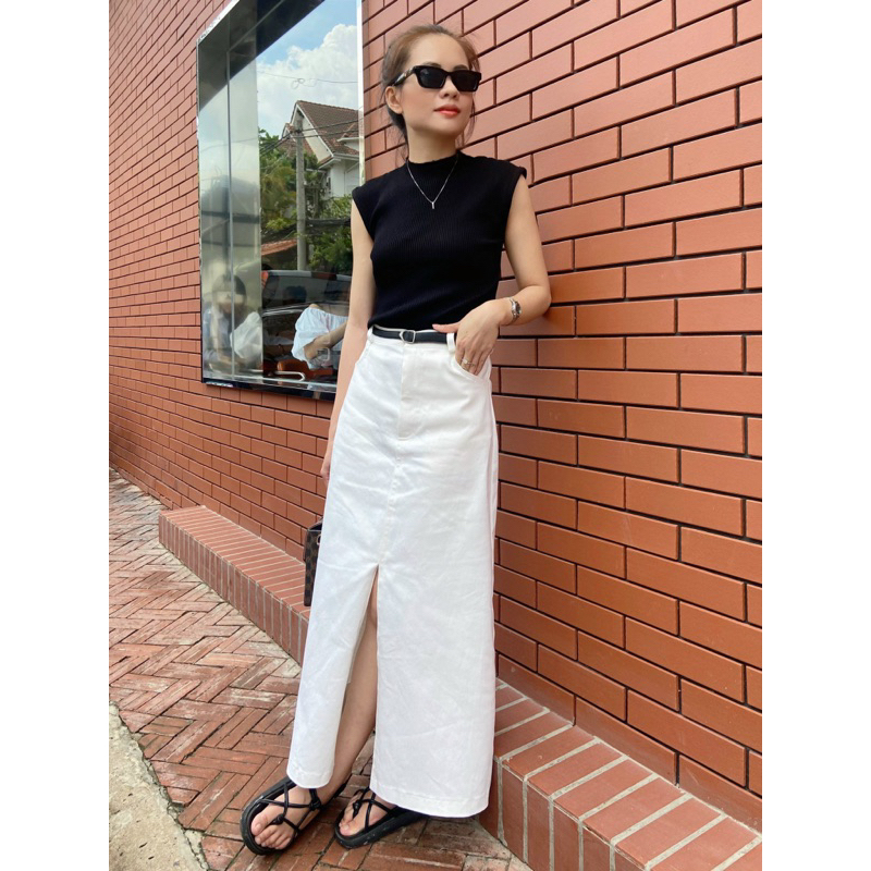 CHÂN VÁY XẺ TÀ TRƯỚC-KAKI CHICH