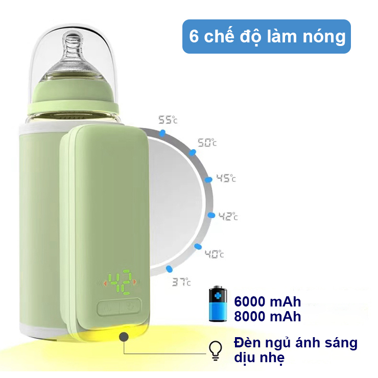 Máy Hâm Sữa Không Dây Di Động FINOSE bản All New 2024, Sạc Type C 18W siêu nhanh, 6 mức nhiệt hâm cho bé LEMKIDS