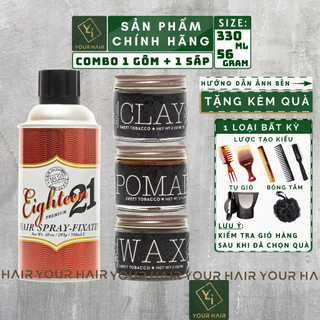 COMBO Sáp + Gôm Tạo kiểu tóc nam 18.21 Man Made Clay Wax Pomade Paste Balm - 56g | Hair Spray 283g