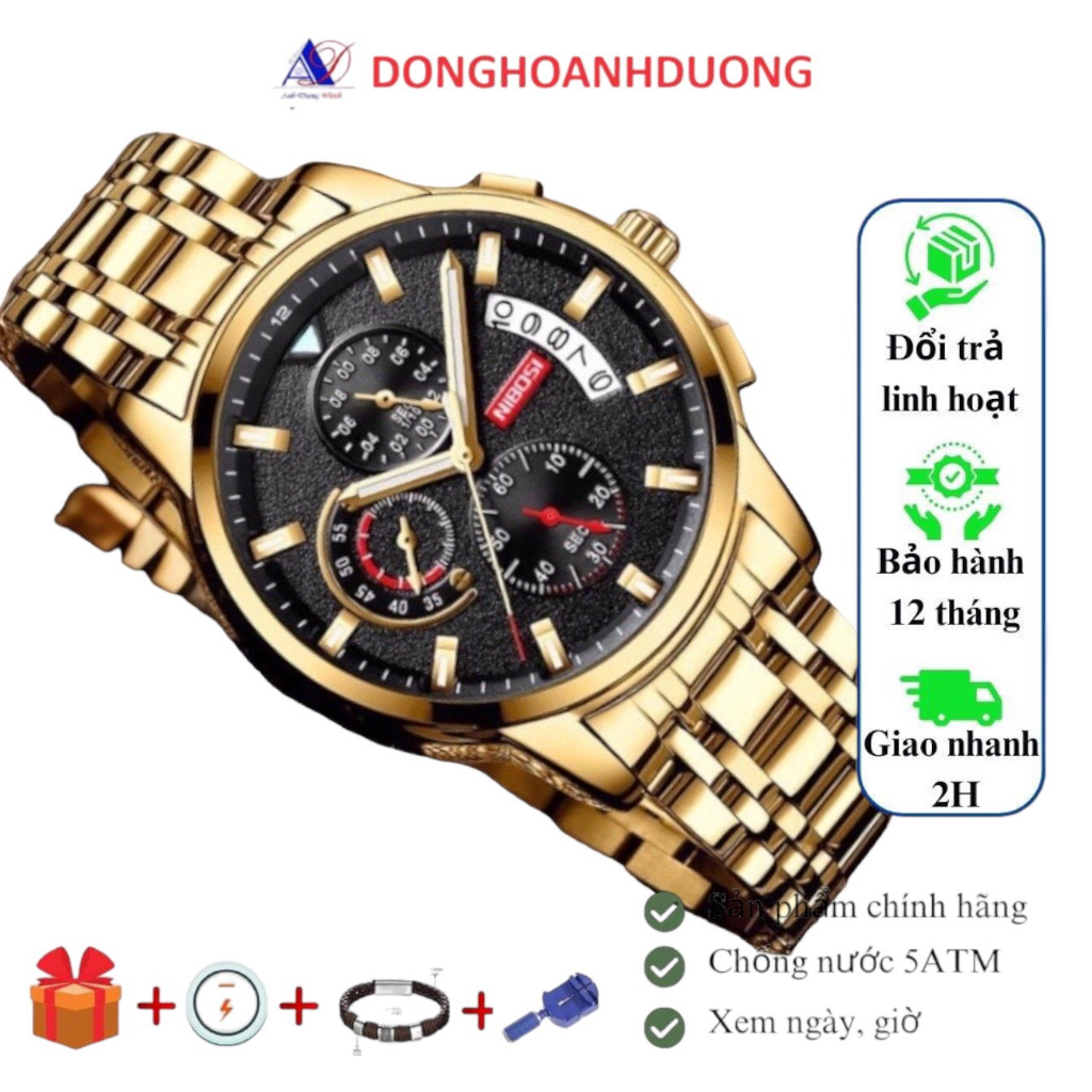 Đồng hồ Nam Nibosi 2358 trắng đen