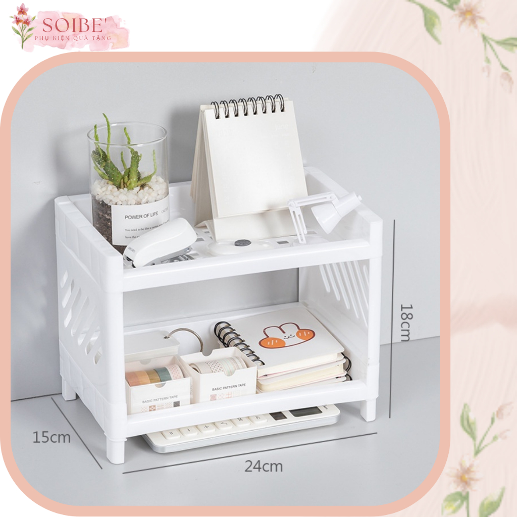 Kệ nhựa 2 tầng để bàn/kệ đựng đồ đa năng trang trí decor góc học tập, phòng ngủ SOIBE'STRORE