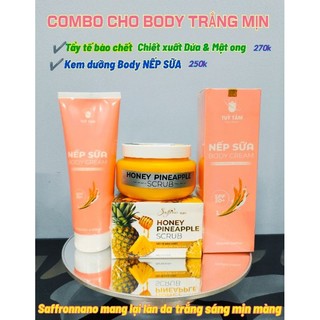 COMBO Dưỡng trắng BODY (Tẩy tế bào chết Dứa mật ong & kem dưỡng body nếp sữa